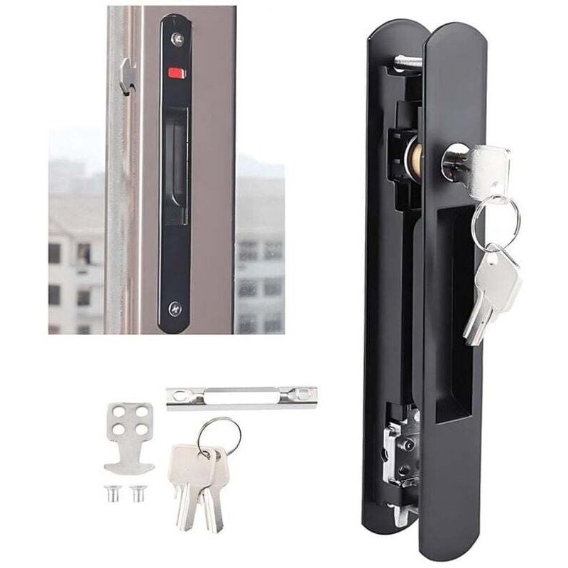 Hakenverschluss für Schiebetüren und -fenster, geeignet für Schiebetüren und -fenster aus Glas und Edelstahl.