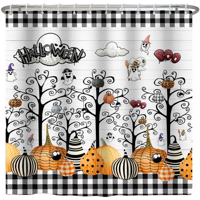 Halloween-Duschvorhang-Set im Vintage-Stil mit 12 Haken, gruseliger Duschvorhang, Halloween-Badezimmerdekoration, Halloween-Duschvorhänge fürs