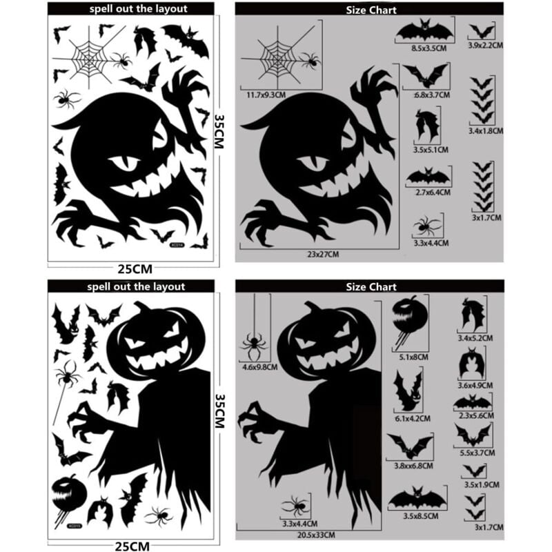 Halloween-Fensteraufkleber, 4 Bögen Halloween-Aufkleber, Heimdekoration, Halloween-Partydekoration, Tür-, Fenster-, Badezimmer-Aufkleber (statisch