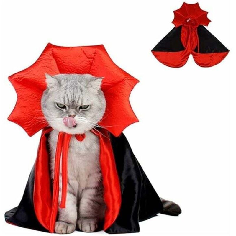 Halloween-Katzen- und Hundeumhang-Kostüm, rot-schwarzer Haustiermantel für Halloween, Weihnachten, Verkleidung, kleine Hunde und Katzen,