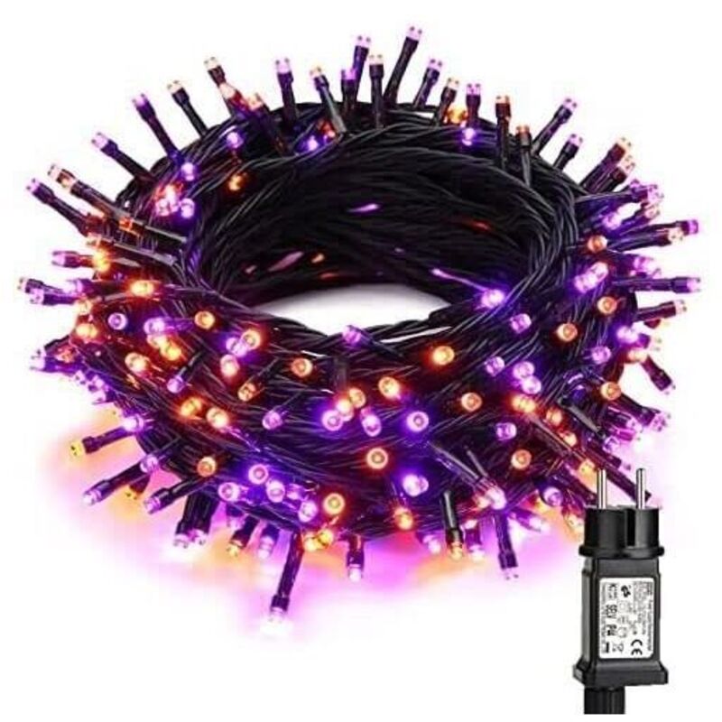 Halloween-Lichterkette, 20 m, 200 LEDs, orange + lila, 8 Modi, wasserdicht, für den Außenbereich, Weihnachtsdekoration, Schlafzimmer, Weihnachtsbaum,