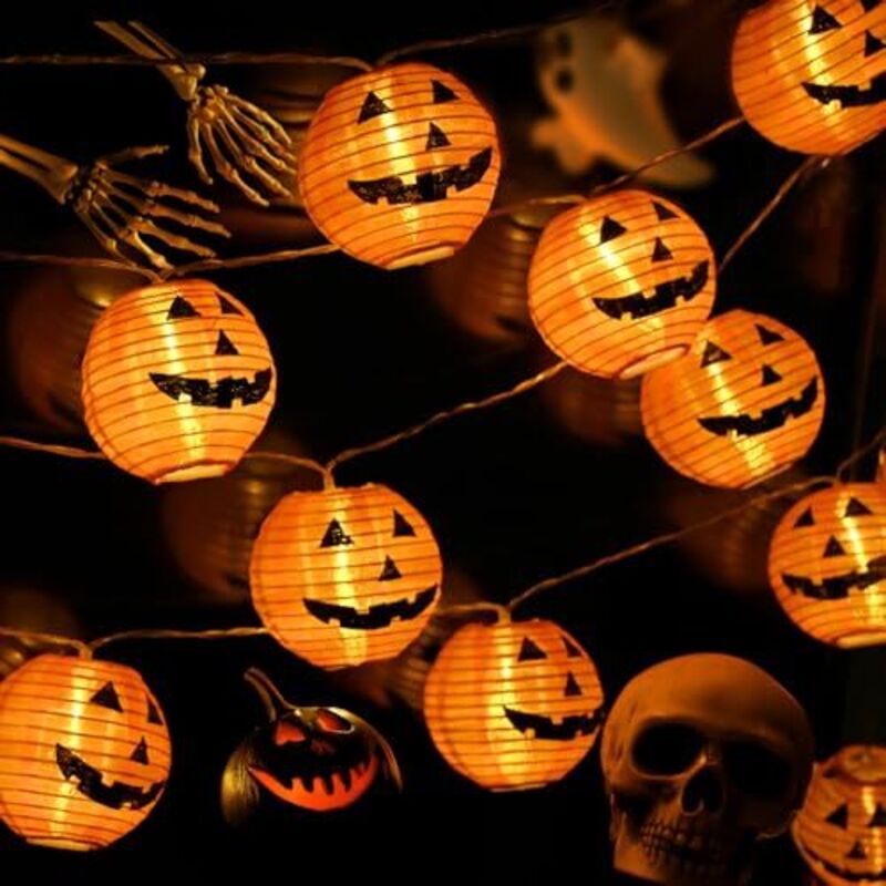Halloween Lichterkette Deko Outdoor 2M 10 LED Orange Kürbis Lichterkette mit Batteriebetrieben - Halloween Lichterkette für Außen Innen Party Garten