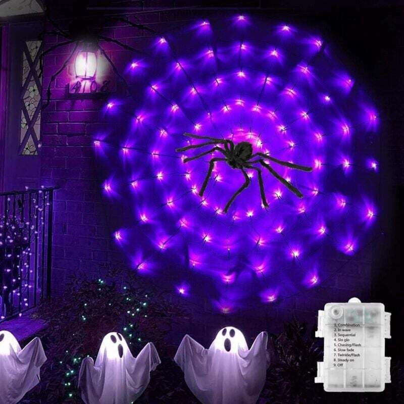 Halloween-Lichterkette mit Spinnennetz-Motiv, 80 LEDs, 1,2 m lang, für den Außenbereich, z. B. für Geisterhaus-Partys, Halloween-Partys, Terrassen