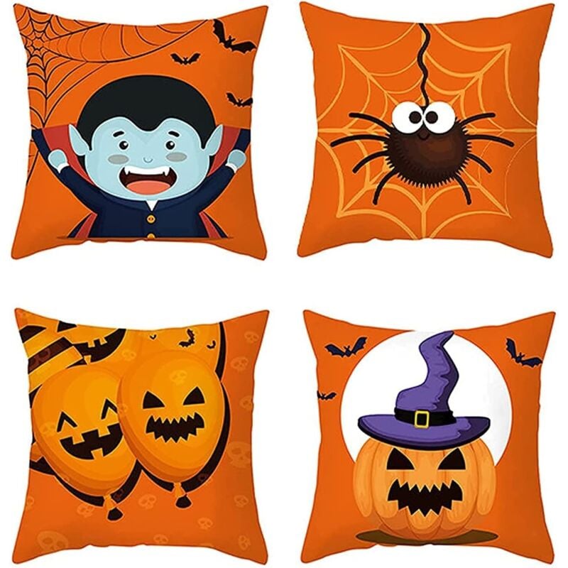 Halloween-Kissenset, 4-teilig, Halloween-Sofa-Kissenbezug, Halloween-Kissenbezug-Set, Halloween, Housse Housse, Housse D'oreiller, Coussin pour