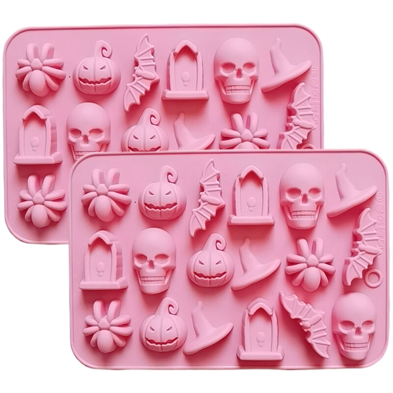 Halloween-Silikonformen für Pralinen, 4 Stück à 18 Mulden, gruselige Motive, ideal zum Backen von Gelee und Schokolade.