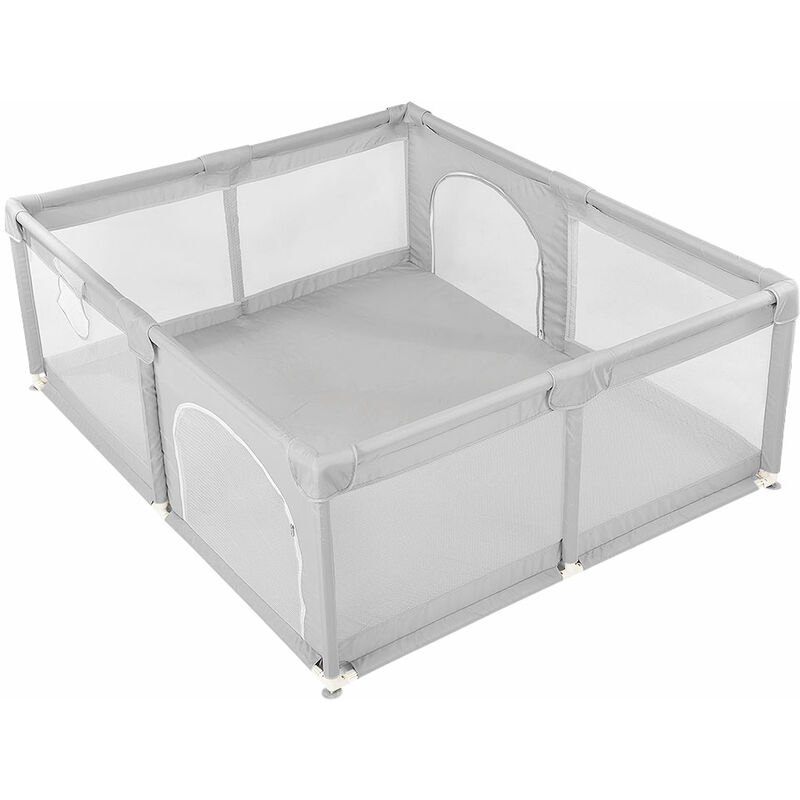 150 x 200 cm Baby-Laufstall, faltbarer Kinder-Laufstall, Baby-Laufstall mit atmungsaktivem Netz an vier Seiten, Kinder-Aktivitätszentrum, Hellgrau