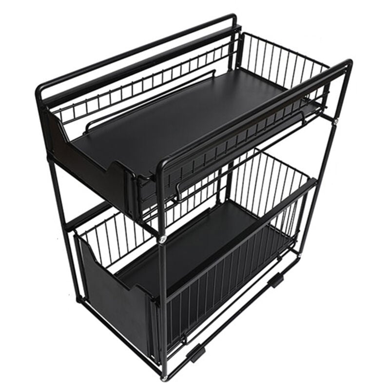Haloyo 2-stufiges Schieberegal, 2-stufige Netz-Schiebekörbe, 2 Körbe, für Badezimmer, Küche, Theke, Schrank, Schwarz