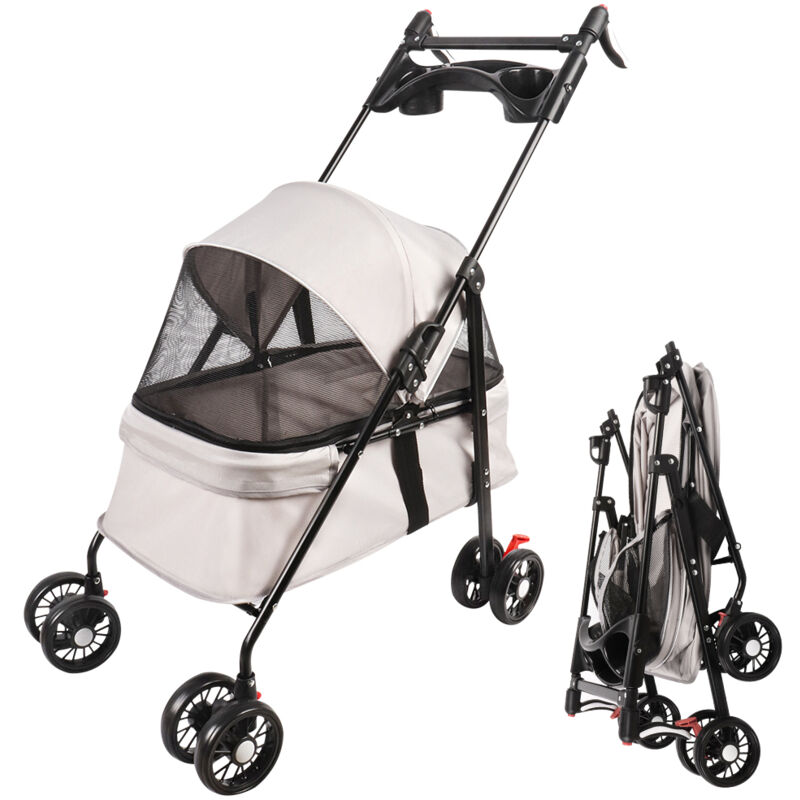 Haloyo® 4-Rad-Hundebuggy Transportwagen für Hunde & Katzen (50x70x95 cm) Leichter Reisewagen mit Mesh-Fenster & Stauraum Atmungsaktive