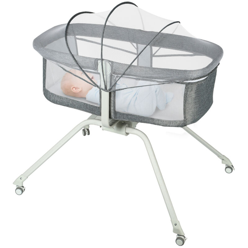Haloyo® Beistellbett Baby mit Vordach, Tragbares Kinderbett, Babybett, Babywiege, mit Rollen, 94x70x80cm, grau