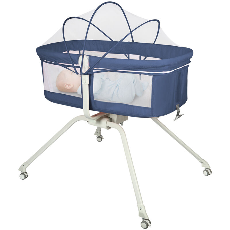 Haloyo® Beistellbett Baby mit Vordach, Tragbares Kinderbett, Babybett, Babywiege, mit Rollen, 94x70x80cm, Marineblau