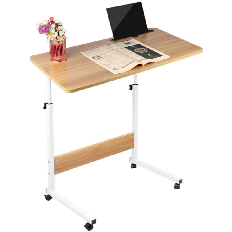 Computer-Schreibtisch mit Rollen, Bewegbarer Schreibtisch mit Regalen, Lerntisch für das Schlafzimmer, Nachttisch, Maße: 80x40x69-90cm, Holzfarbe
