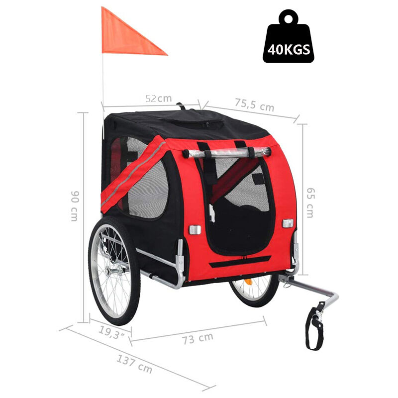 Haloyo faltbarer Fahrradanhänger für Hunde, Haustierwagen, Fahrrad, 137 x 73 x 90 cm, rötlich-schwarz