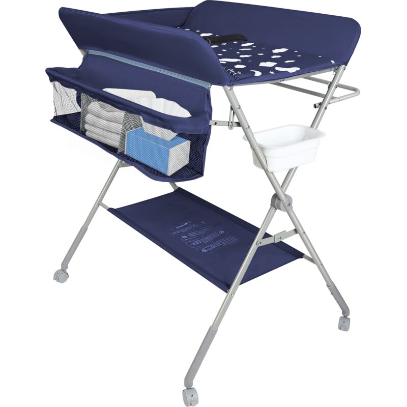 Haloyo® Klappbarer Wickeltisch mit Rollen und Ablagefächern, 0–36 Monate, 77 x 63 x 101 cm, Marineblau