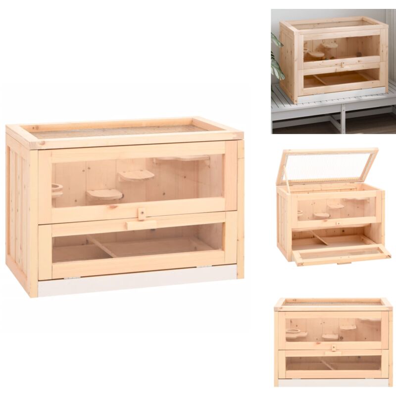 Hamsterkäfig 60x35,5x42 cm Massivholz Tanne - Hamsterkäfig - Kleintiere - Nagetiergehege - Holzkäfig - Tierheim