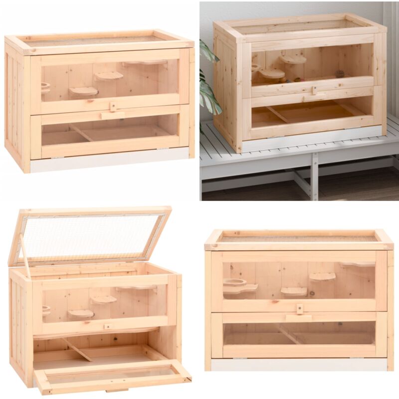 Hamsterkäfig 60x35,5x42 cm Massivholz Tanne - Hamsterkäfig - Kleintiere - Nagetiergehege - Holzkäfig - Tierheim - Home & Living
