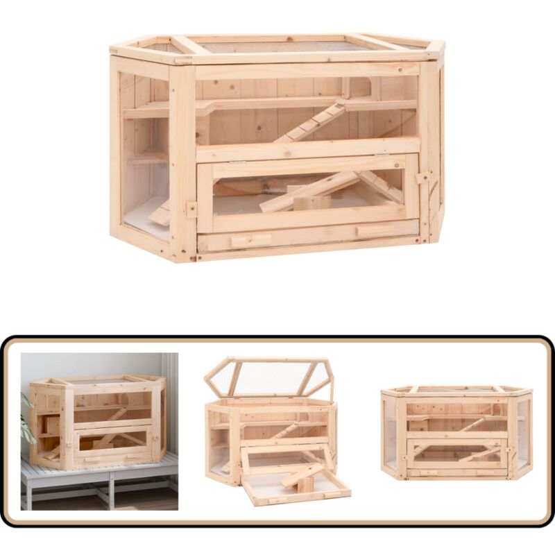 Hamsterkäfig 80x40x43 cm Massivholz Tanne - Hamsterkäfig - Holzkäfig - Kleintiergehege - Kaninchenstall - Mauskäfig