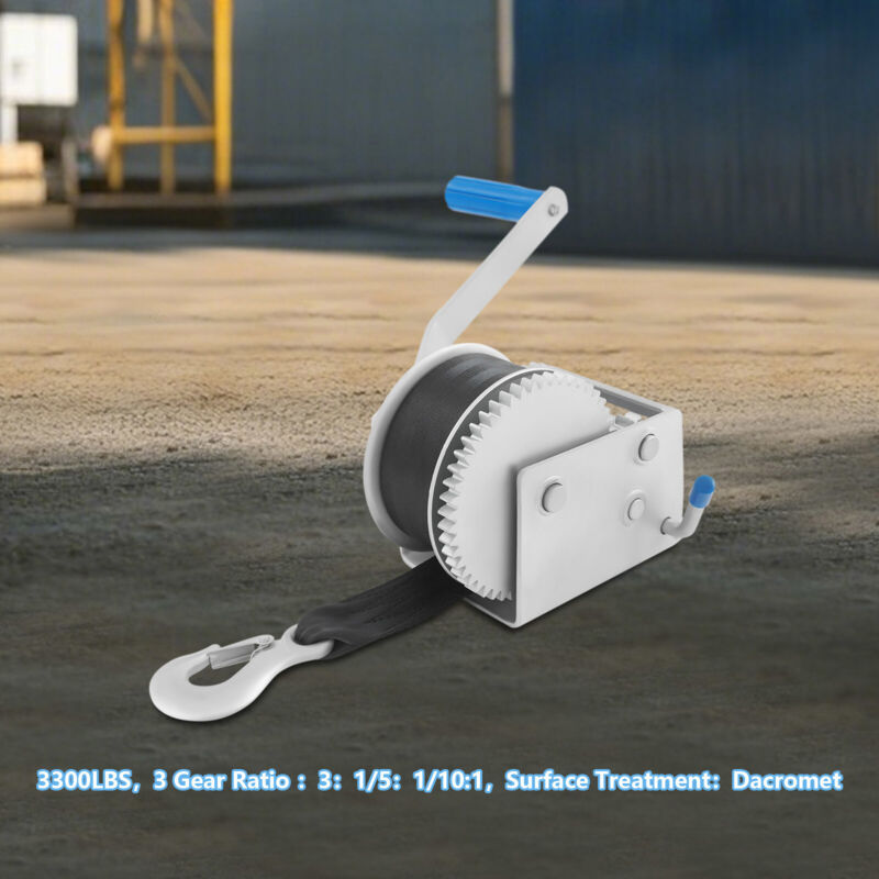 Hand Winch with Dacromet Process, Hand Winch with 3 Gear Ratios, 3300 lbs Hand Winch with Locking Function