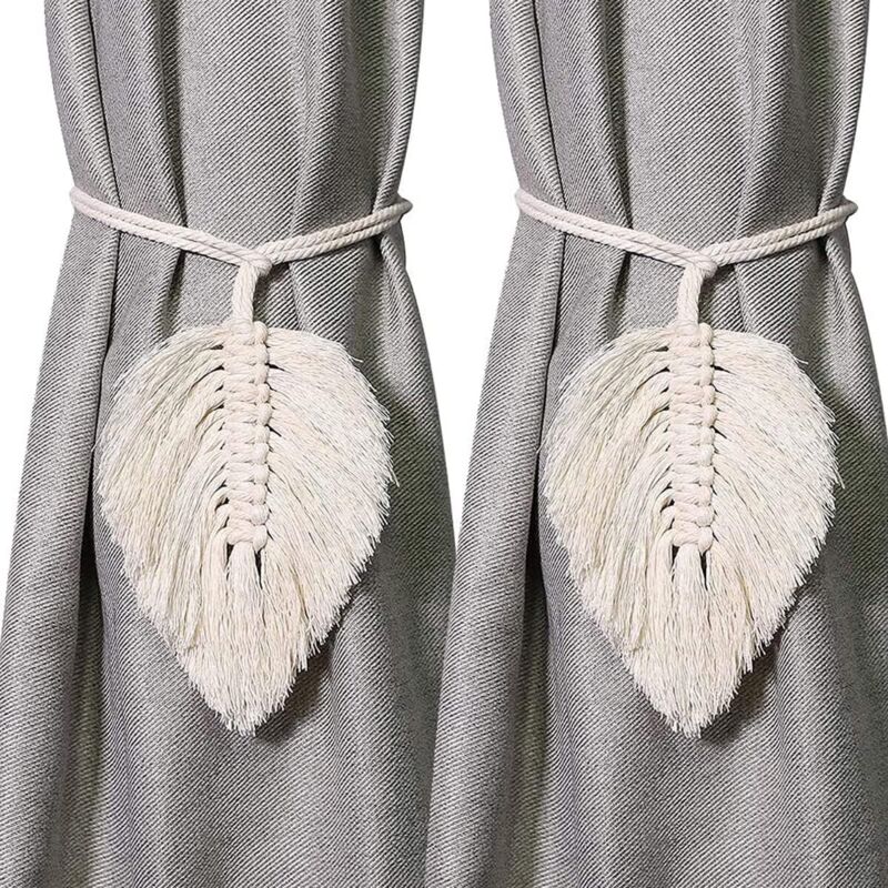 Handgefertigte Raffhalter für Gardinen – Handgewebte Raffhalter aus Baumwollkordel, 2 Stück, Weiß