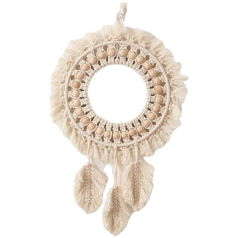 Tonchean - Handgefertigter Makramee-Wandspiegel zum Aufhängen mit runden Fransen für Wohnung, Wohnzimmer, Schlafzimmer, moderne Wohndekoration