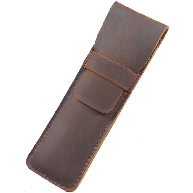 Linghhang - Handgefertigter Stifthalter aus Leder, Etui für mehrere Stifte, Schutzhülle aus Crazy Horse-Leder für Stifte, Braun