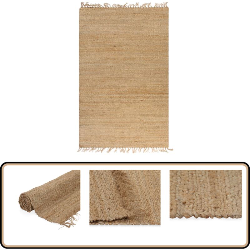 Handgewebter Teppich Jute 120 x 180 cm Natur - Naturfaser Teppich - Jute Teppich - Wohnzimmer Teppich - Schlafzimmer Teppich - Wohnraum Dekoration