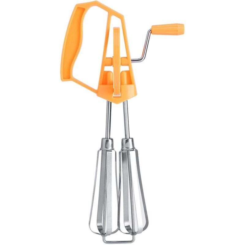 Handmixer, manueller Schneebesen aus Edelstahl, rotierender Küchenmixer, Backwerkzeug für Schlagsahne, Schneebesen und Gebäck (Orange)
