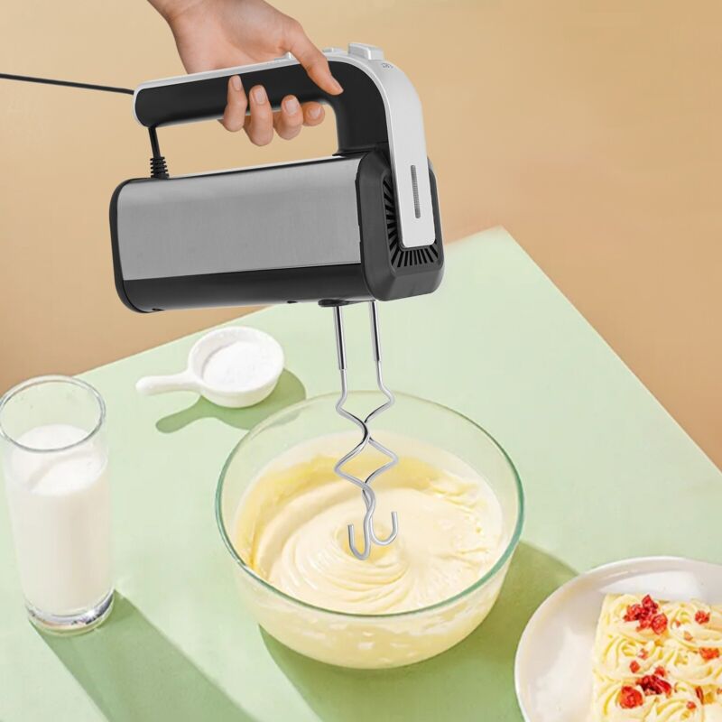Handrührgerät Edelstahlkneter Handmixer, 5 Geschwindigkeiten mit Exit-Taste, Handrührer Edelstahl-Kneter, Handmixer, 5 Geschwindigkeiten mit