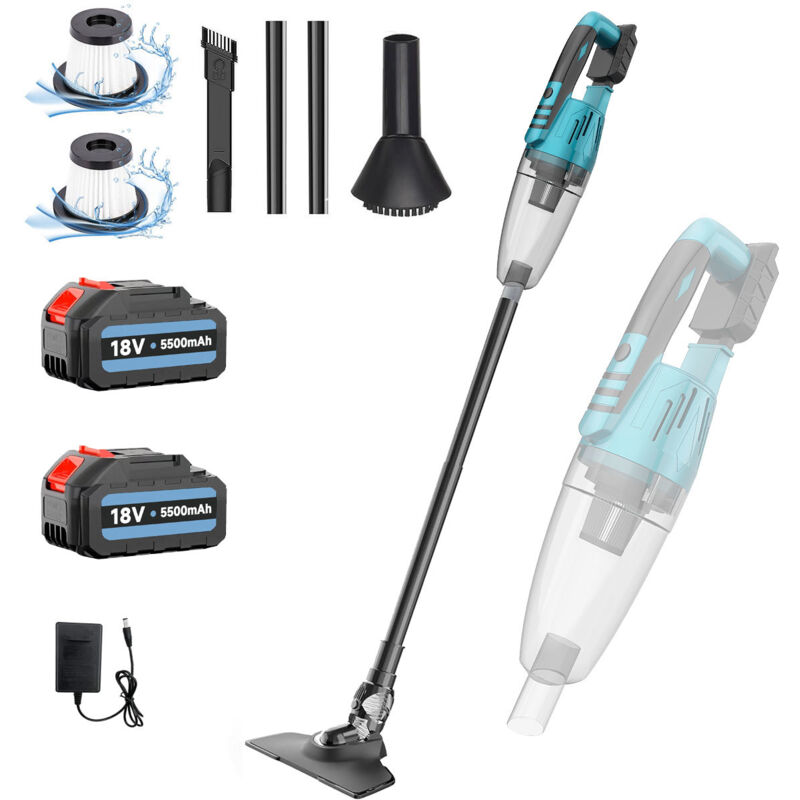 Handstaubsauger, 2 x 5,5-A-Lithium-Akku, kabelloser aufrechter 3-in-1-Handstaubsauger, leichter Autostaubsauger für Tierhaare auf Teppichböden, 2