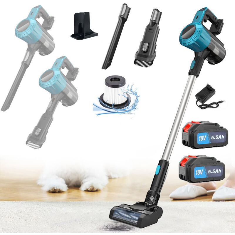 Handstaubsauger, 3-in-1-Akku-Standstaubsauger, elektrischer Handstaubsauger für Hartholzböden, Teppiche, Tierhaare, Autos, 2 x 5,5-A-Akku +