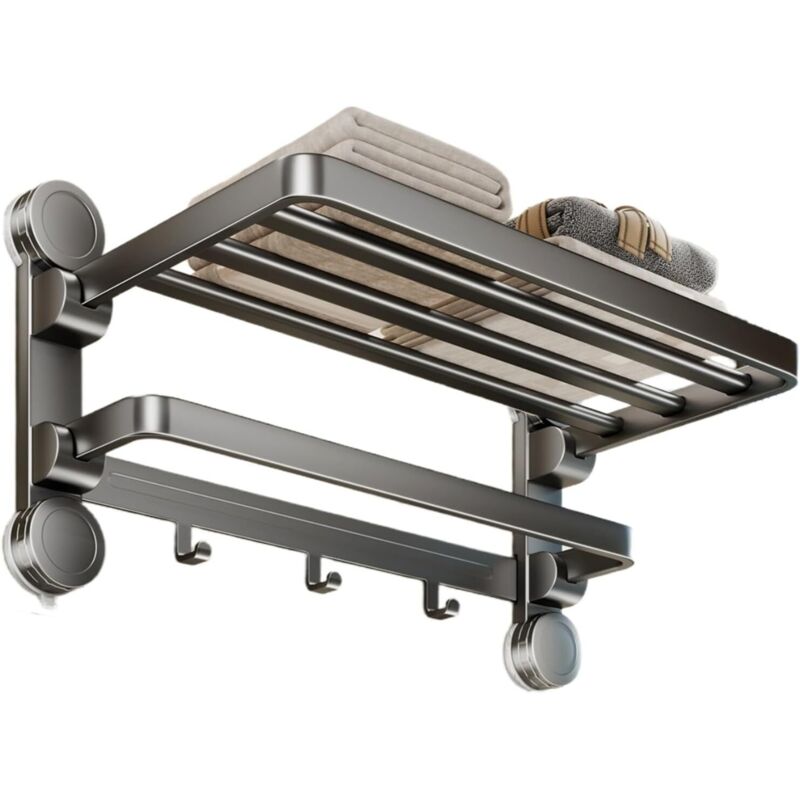 Handtuchhalter für Badezimmer mit Saugnapf, mit Stange und Haken, faltbarer Badetuchhalter, Handtuchhalter für Badezimmer aus Aluminium, an der Wand
