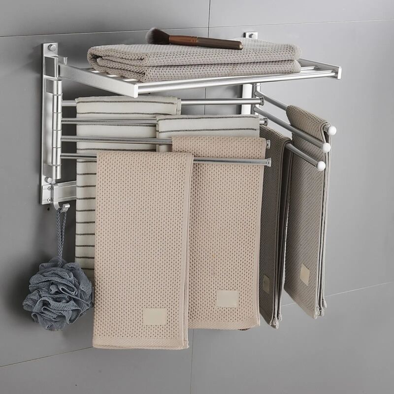 Handtuchhalter Wand Edelstahl Klappbar Doppelt Schwenkbar 4 Tier Badetuchstange 40 cm Wandmontage Handtuchregal mit Haken Handtuchstange Bad für Bad
