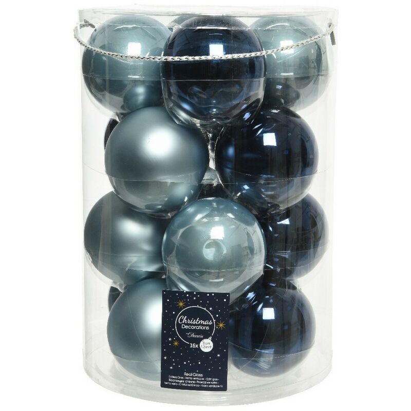 Hängende Weihnachtskugeln aus Glas, 8 cm, Blau. 16er-Set