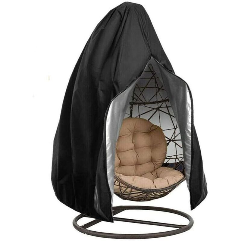 Hängesessel-Abdeckung, Schutzhülle für Hängesessel mit Reißverschlussöffnung, wasserdichte Abdeckung für Hängesessel im Garten (115 x 190 cm, schwarz)