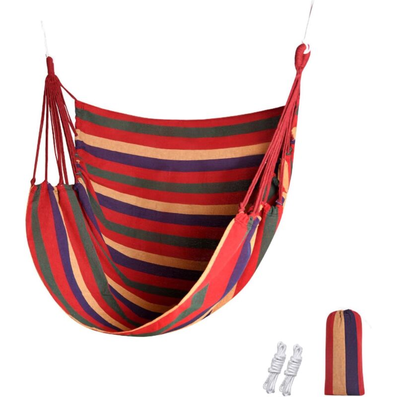 Hängesessel für drinnen und draußen, Hängesessel aus Seil, Hängesessel aus Segeltuch (rote Streifen)