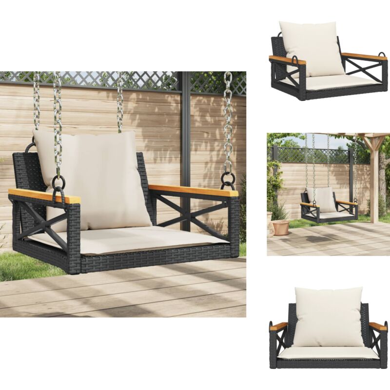 Vidaxl - Hängesessel mit Kissen Schwarz 63x62x40 cm Poly Rattan - Gartenschaukel - Hollywoodschaukel - Gartenmöbel - Balkonmöbel - Lounge Möbel