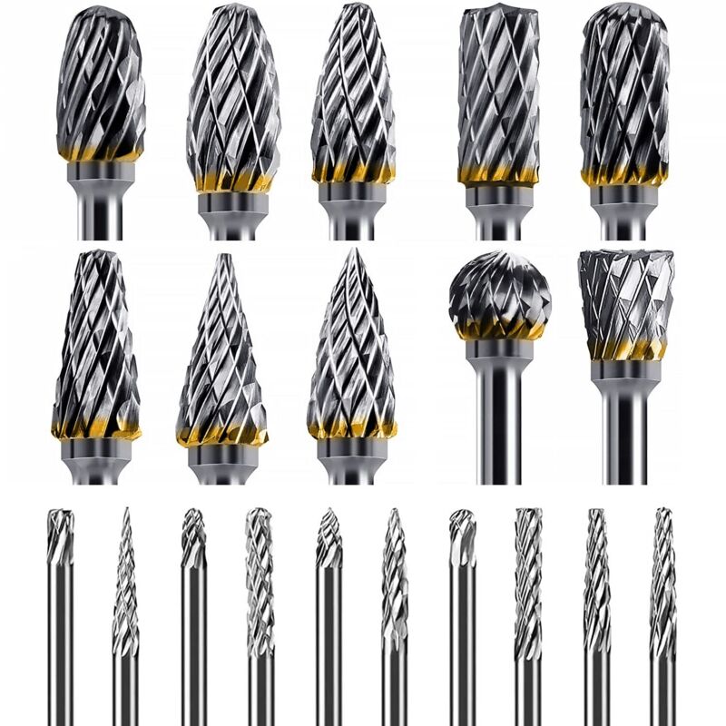 Hartmetall Frässtifte mit Doppelschnitt für Dremel Zubehoer, 20 Stück metallfräser für Bohrmaschine, 3mm Schaft Doppelschnitt Rotationsfräser für