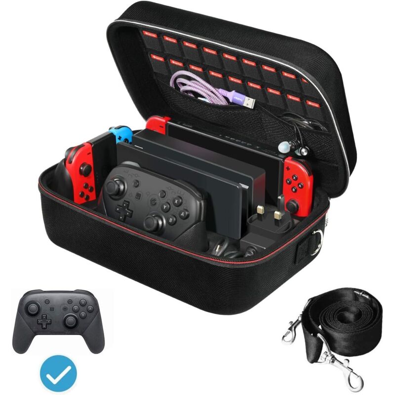 Hartschalenkoffer für Nintendo Switch und OLED-Fernseher, Schutzhülle mit Stauraum für zwanzig Spiele, robuster und praktischer Reisekoffer