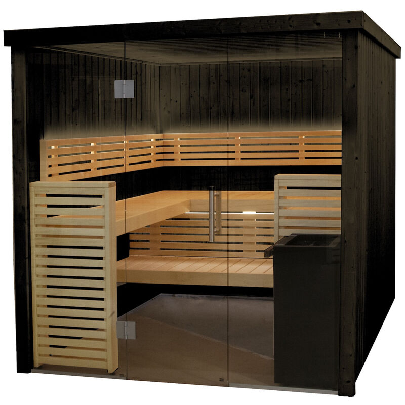 Fenix 2020S Sauna Saunakabine aus Fichte schwarz Indoor-Sauna 206 x 203 x 201 cm - Harvia