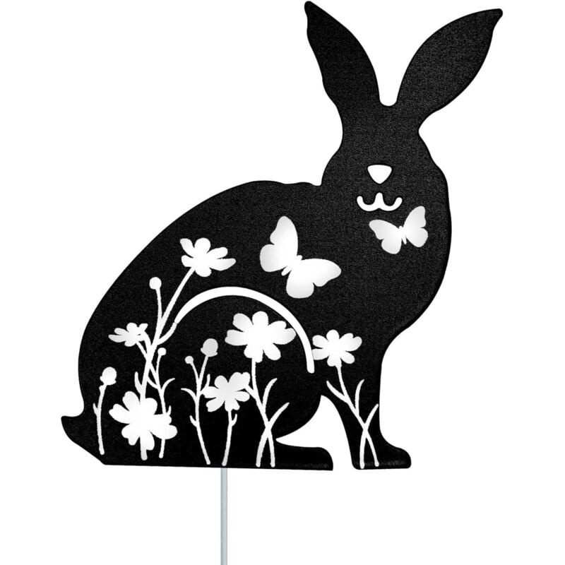 Hase Garten Steckfigur Metall Silhouette, Ideal für Garten Deko im Außenbereich, Einsteckfigur aus Eisen