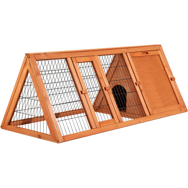 Wiltec Hasenstall in Dreiecksform, 118 x 50 x 45 cm, Kaninchenstall mit Freilauf und Schlafbereich, Kleintierstall aus Fichtenholz, Außengehege mit