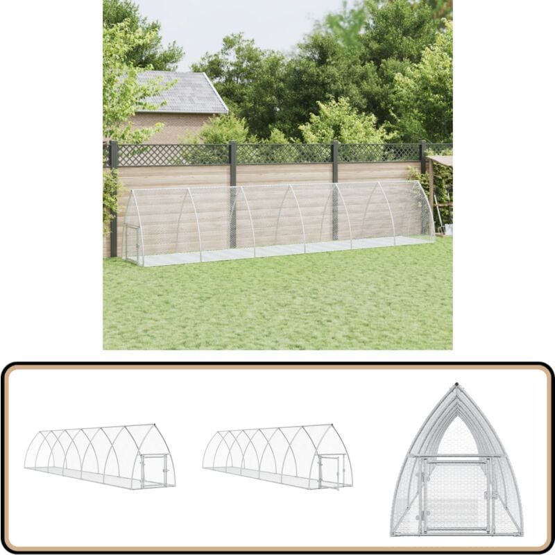 Hasenstall Silbern 600x105x120 cm Verzinkter Stahl - Kaninchendrache - Häschenhaus - Tierheim - Outdoor Stall - Geflügelvoliere