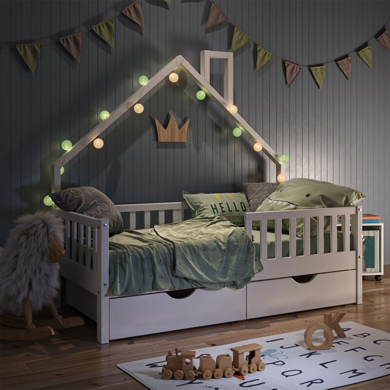 Vitalispa - Hausbett Noemi, Weiß, 80x160 cm mit 2 Schubladen und Matratze