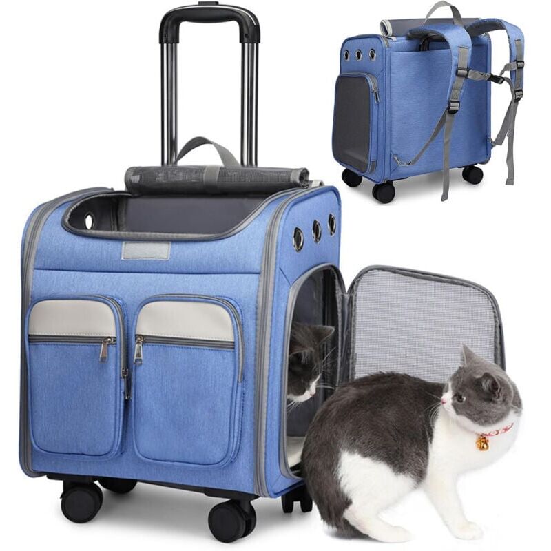 Haustier-Tragetasche mit Rädern, Haustier-Kinderwagen, Haustier-Tragetasche, Welpen-/Katzen-Transporttasche, tragbarer Rucksack