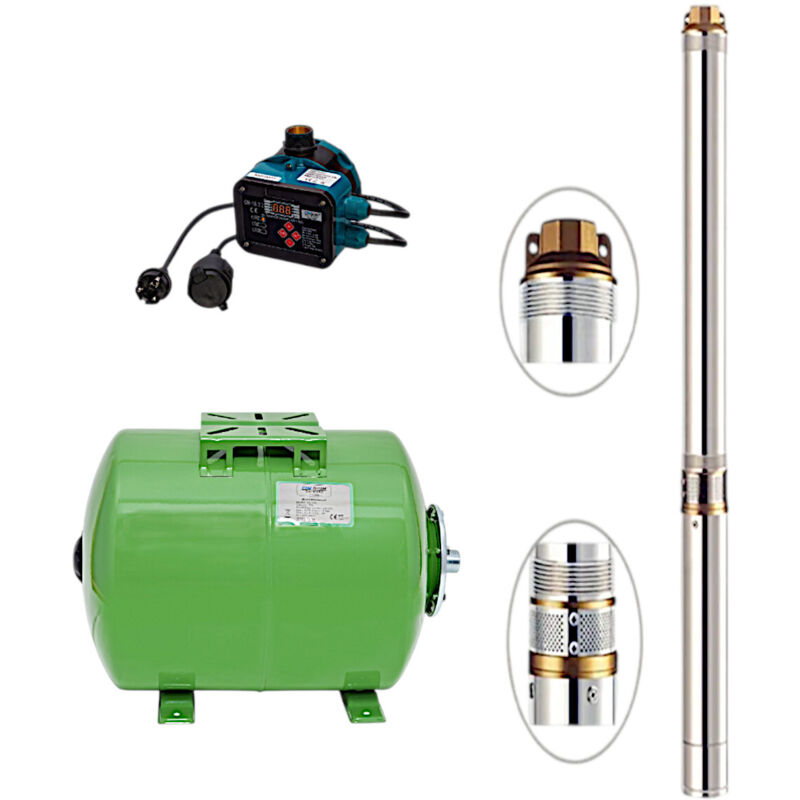 Hauswasserwerk Brunnenpumpe 4 Zoll mit Druckschalter und Membrankessel 7,9 Bar, 5000 L/h