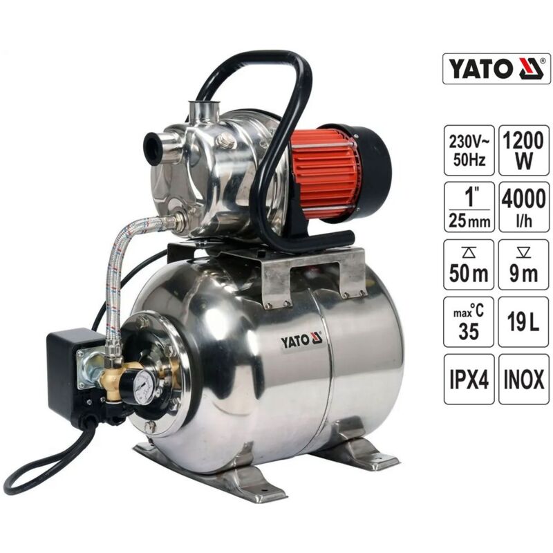 YATO Edelstahl Hauswasserwerk 1200W Gartenpumpe Pumpe Hauswasserversorgung Förderung von klarem Wasser zuverlässige Wasserversorgung, Fördermenge