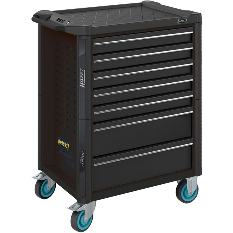 Werkstattwagen Assistent, Schubladen, flach: 5 x 81 x 522 x 398 mm, Schubladen, hoch: 2 x 166 x 522 x 398 mm, Art.Nr. 179N-7-RAL9005 - Hazet