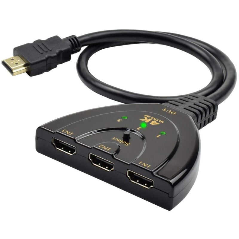 Fitags - HDMI-Switch 1080P, 3-Port-HDMI-Switch, HDMI-Switch-Wahlschalter, Splitter, Handbuch HDMI-Umschalter mit 3 Eingängen auf 1 Ausgang Full
