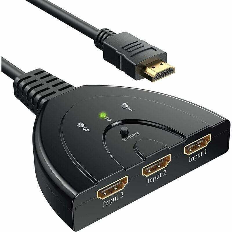 HDMI-Switch – GANA 3-Port HDMI-Switch-Wahlschalter, manueller Splitter, 3 Eingänge, 1 Ausgang, HDMI-Switch unterstützt Full HD 4K/3D mit
