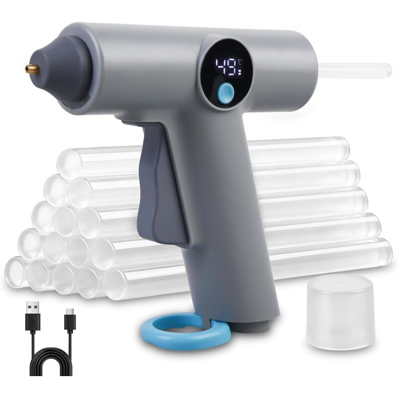 Heißklebepistole Akku: Tragbar Klebepistole Kabellos mit 22pcs Heißklebesticks 7mm, Type-C Aufladung Heissklebepistole Kabellos, Mini Klebepistole,