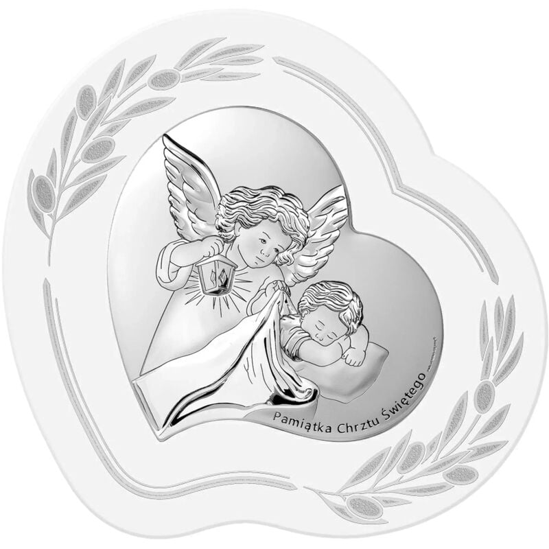 Heilige Taufe Souvenir für Mädchen oder Jungen Silberbild Schutzengel 6748OP 11x10cm